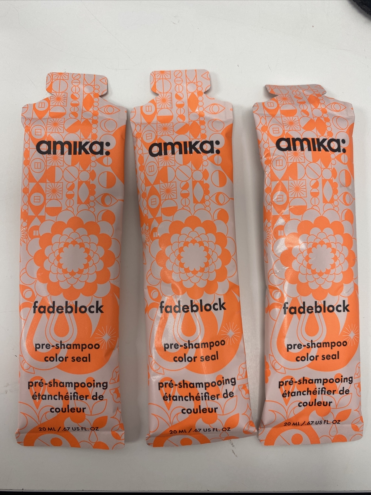 3 Amika Fadeblock Pre-Shampoo Color Seal Samples 20ml 0.67 oz EACH-3X LOT