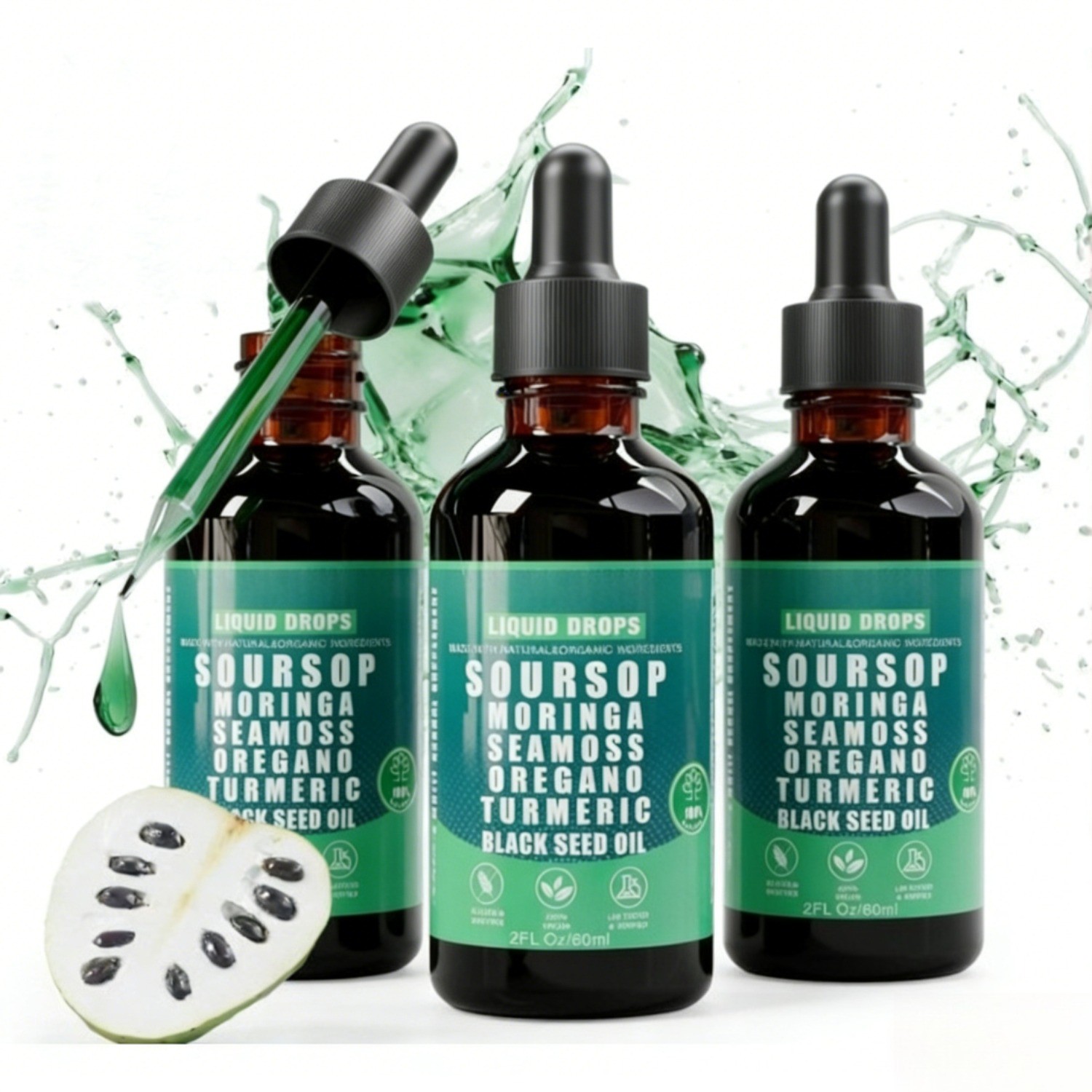 3-bottle Soursop Pure Liquid Drops.10-in-1 Herbal Blend for Immune