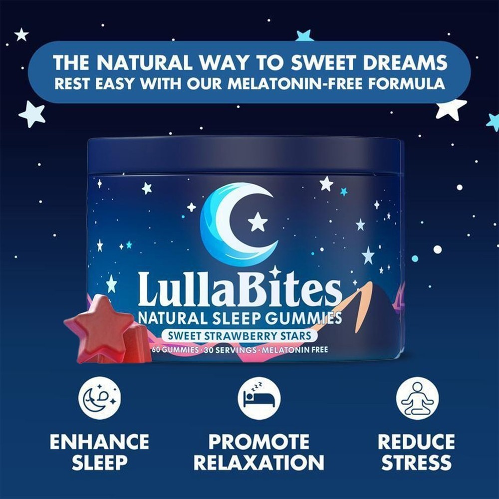 NEW LullaBites Natural Sleep Gummies Strawberry Stars Flavor 60 Gummies