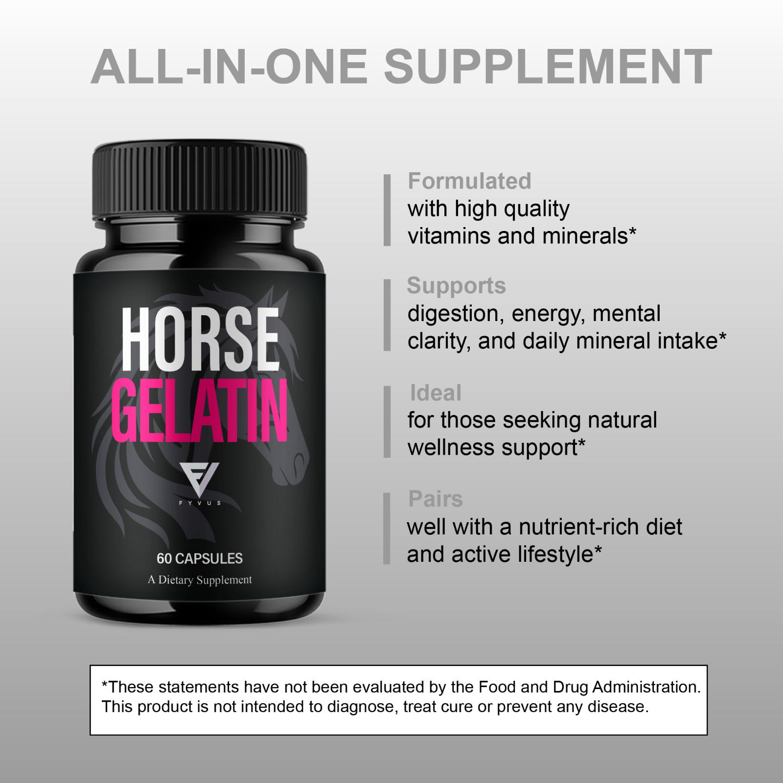 Horse Gelatin Performance Capsules, Horse Gelatin Pills (60 Capsules)