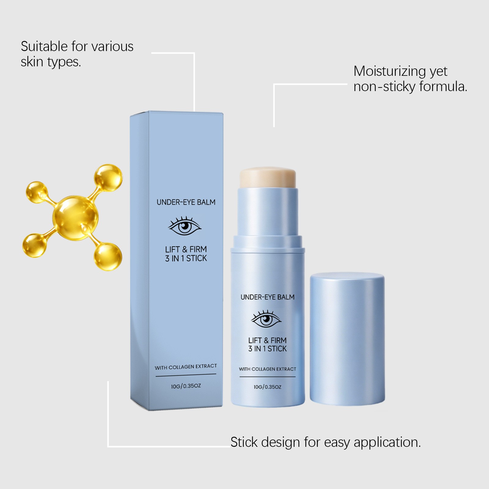 Korean Under Eye Balm Stick, Collagen Hydrating, Firming for Fine Lines