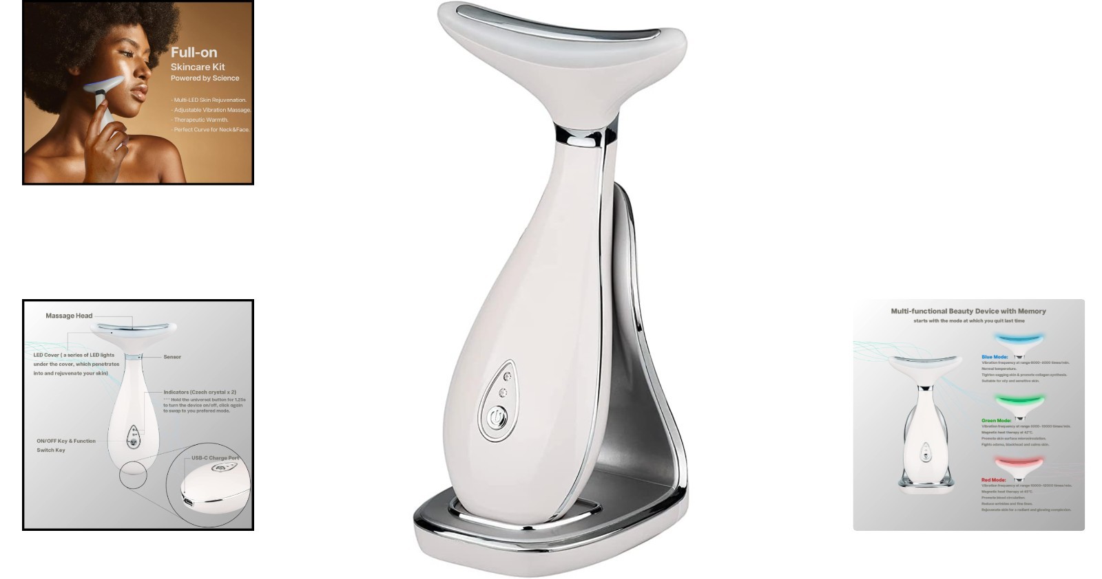 Pearl White Neck & Face Massager – Triple Action LED & Thermal Skin Rejuvenator