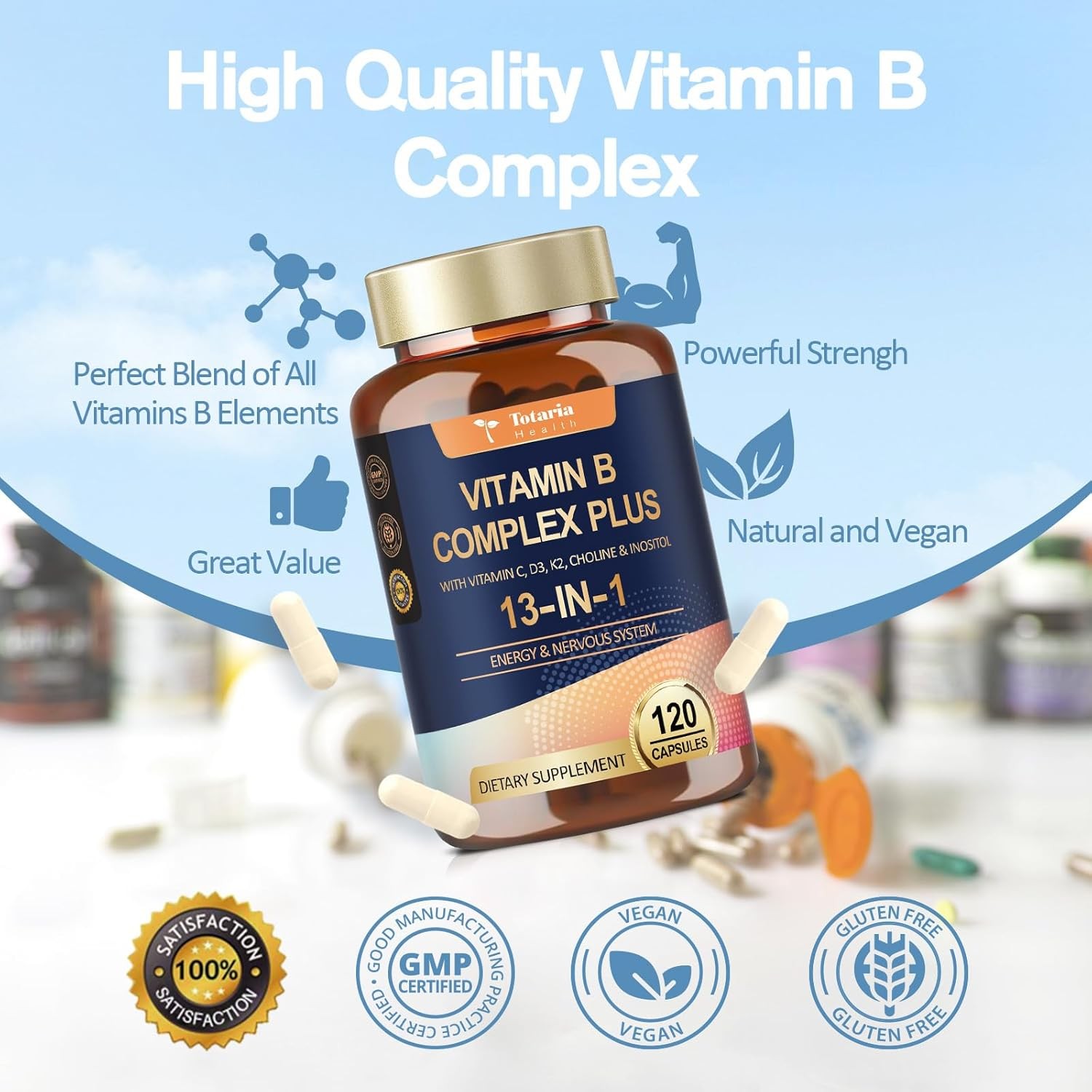 13-In-1 Vitamin B Complex plus with Vitamin B1, B2, B3 (Niacinamide), B4, B5, B6