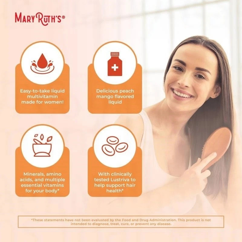 Mary Ruth’s Liquid Morning Multivitamin + Hair Growth – Peach Mango – 15 fl oz..