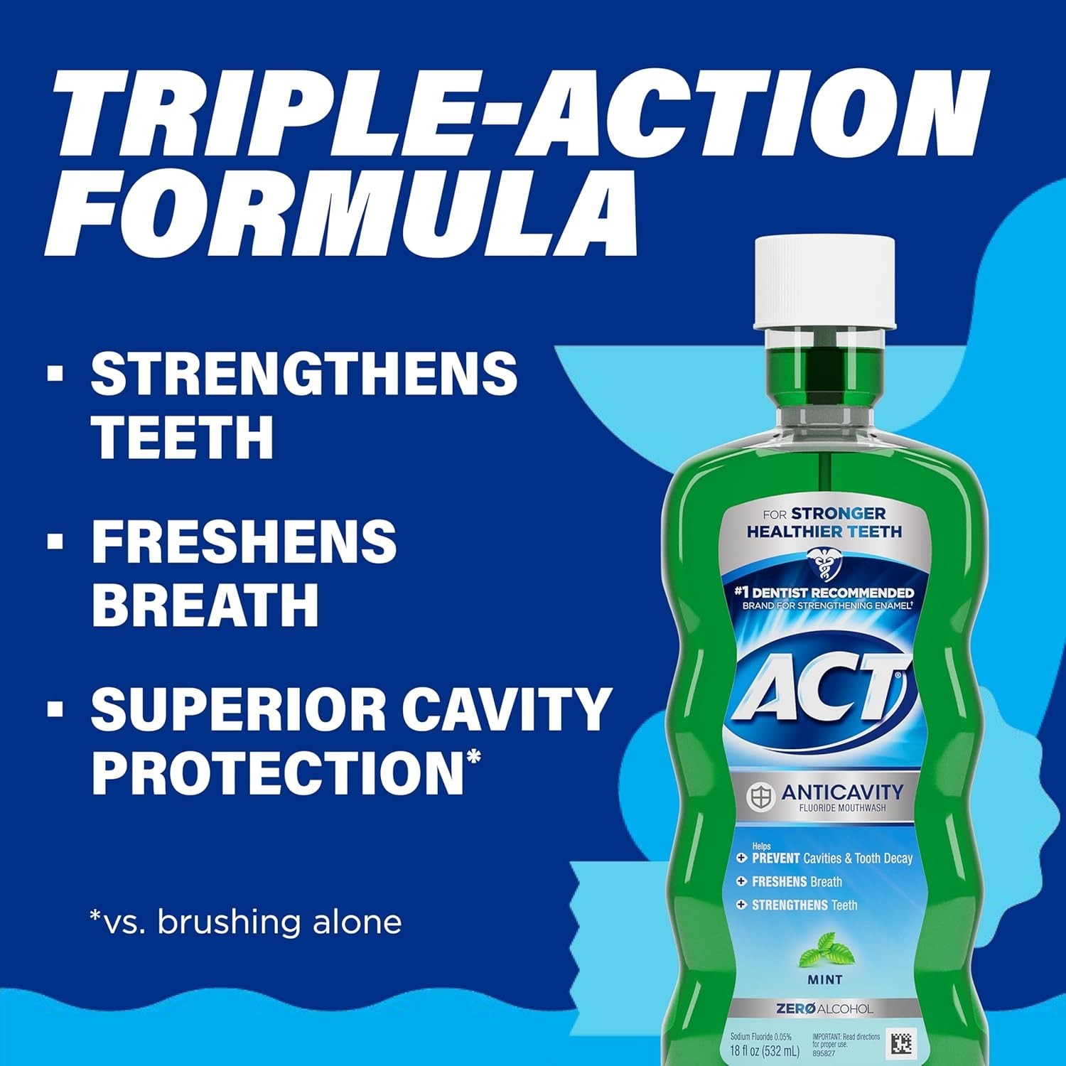 ACT Anticavity Zero Alcohol Fluoride Mouthwash 18 fl. oz., With Accurate Dosing