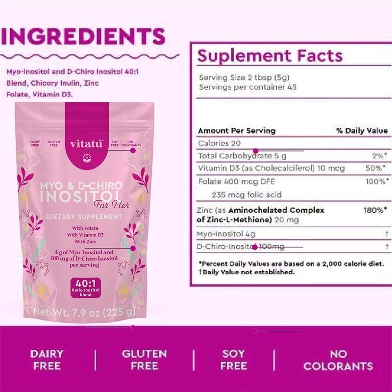 Myo & D-Chiro Inositol Dietary Supplement for Women,with Folate Vitamin D3 Zinc