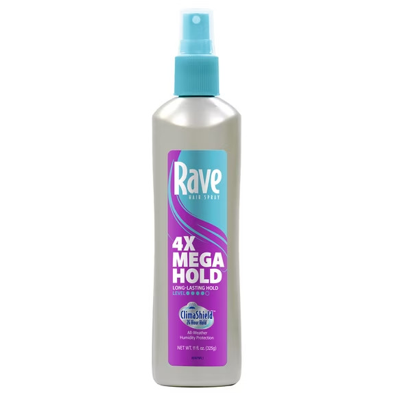 (4 pack) Rave 4X Mega Hold Non-Aerosol Hair Spray, All-Weather Protection with V