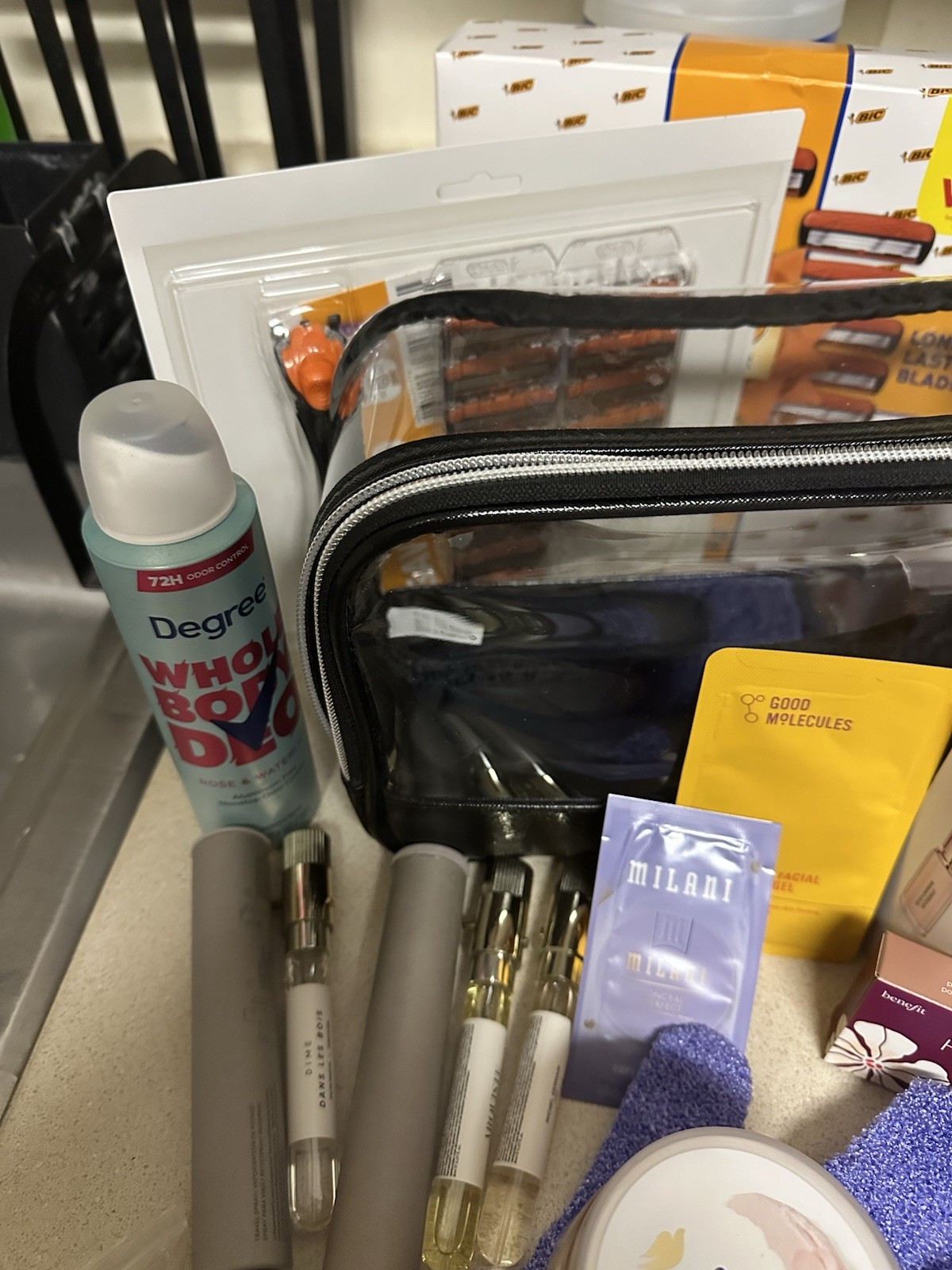 Mixed Brands Travel Size Bath & Body Lot Bag Dove Degree + Flowerbomb Rose