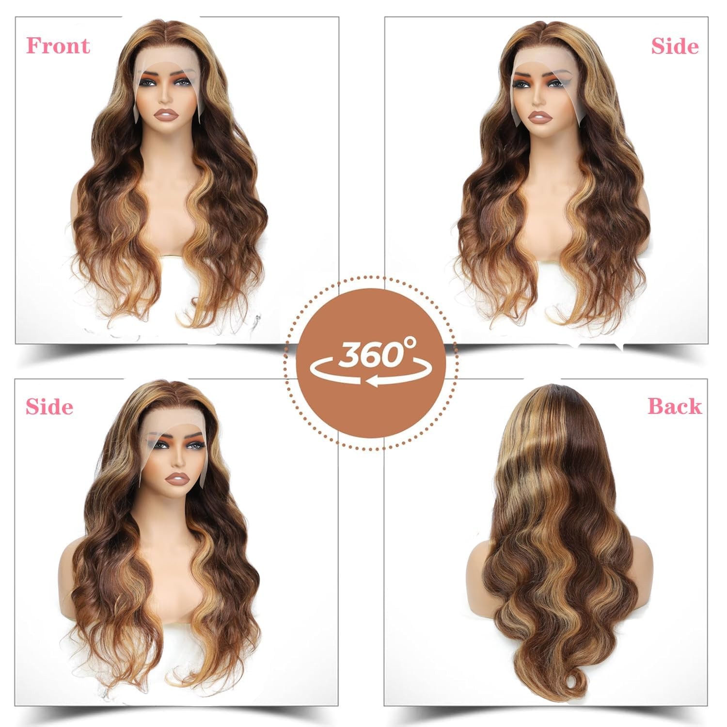 30 Inch Human Hair Honey Blonde Ombre 13×4 Lace Front Wig High Density