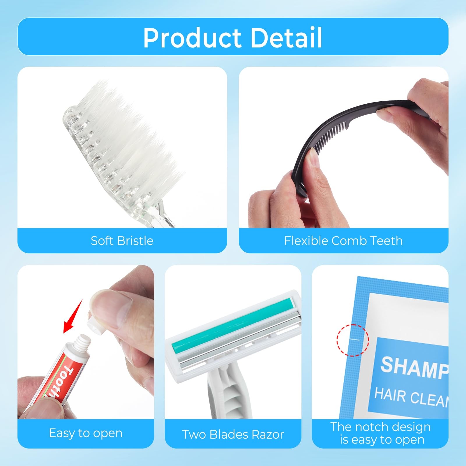 Personal Hygiene Kit Bulk Pack of 5,Individually Wrapped 13-IN-1 Blue Disposa…