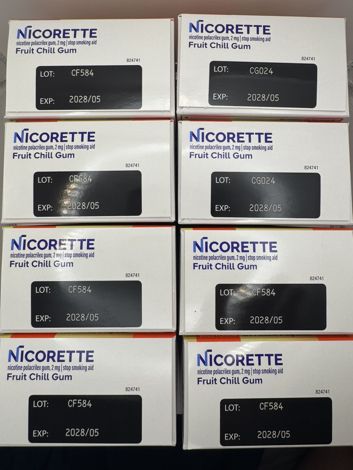 LOT OF 8 – Nicorette 2mg Nicotine Gum Fruit Chill 800 Pieces ✅