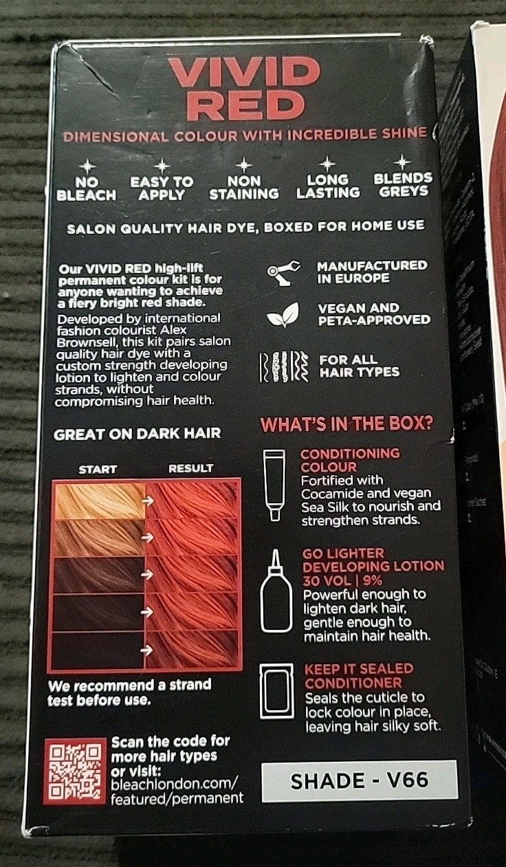 (2) No Bleach Vivid Red Permanent Vegan Dye