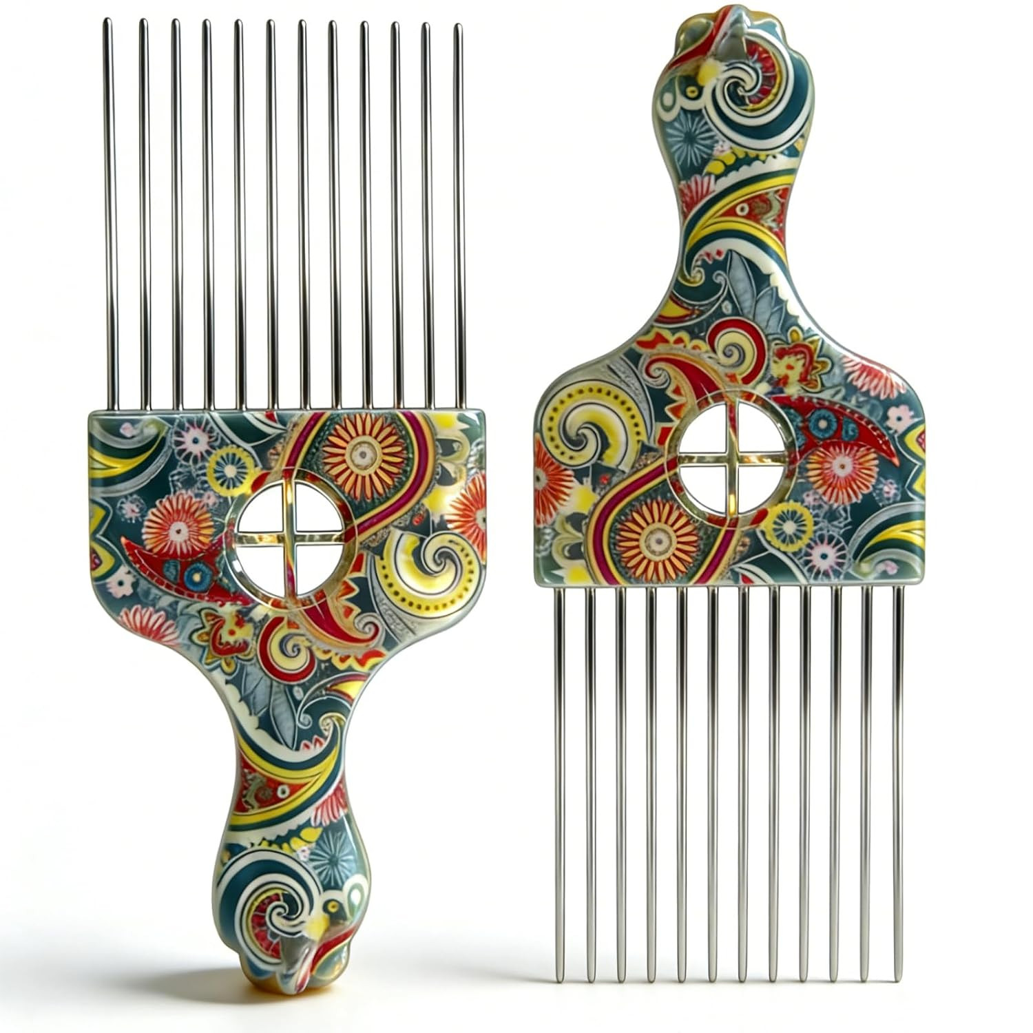 2 Pack Stainless Steel Professional Hair Styling Pick Comb Hair Afro Pick Wide T