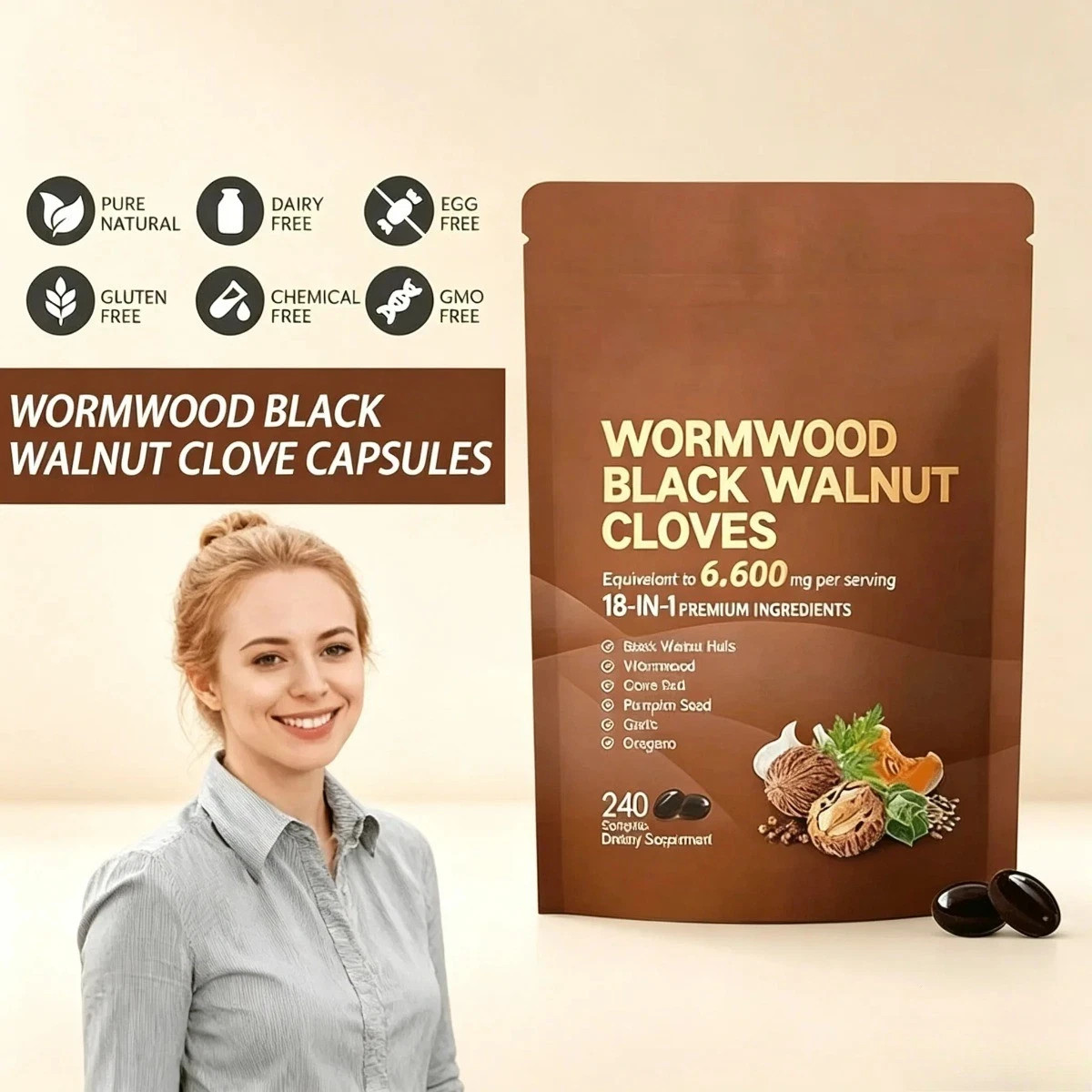 VivoNu Wormwood Black Walnut Cloves–Natural Cleanse & Metabolism, 240 Softgels