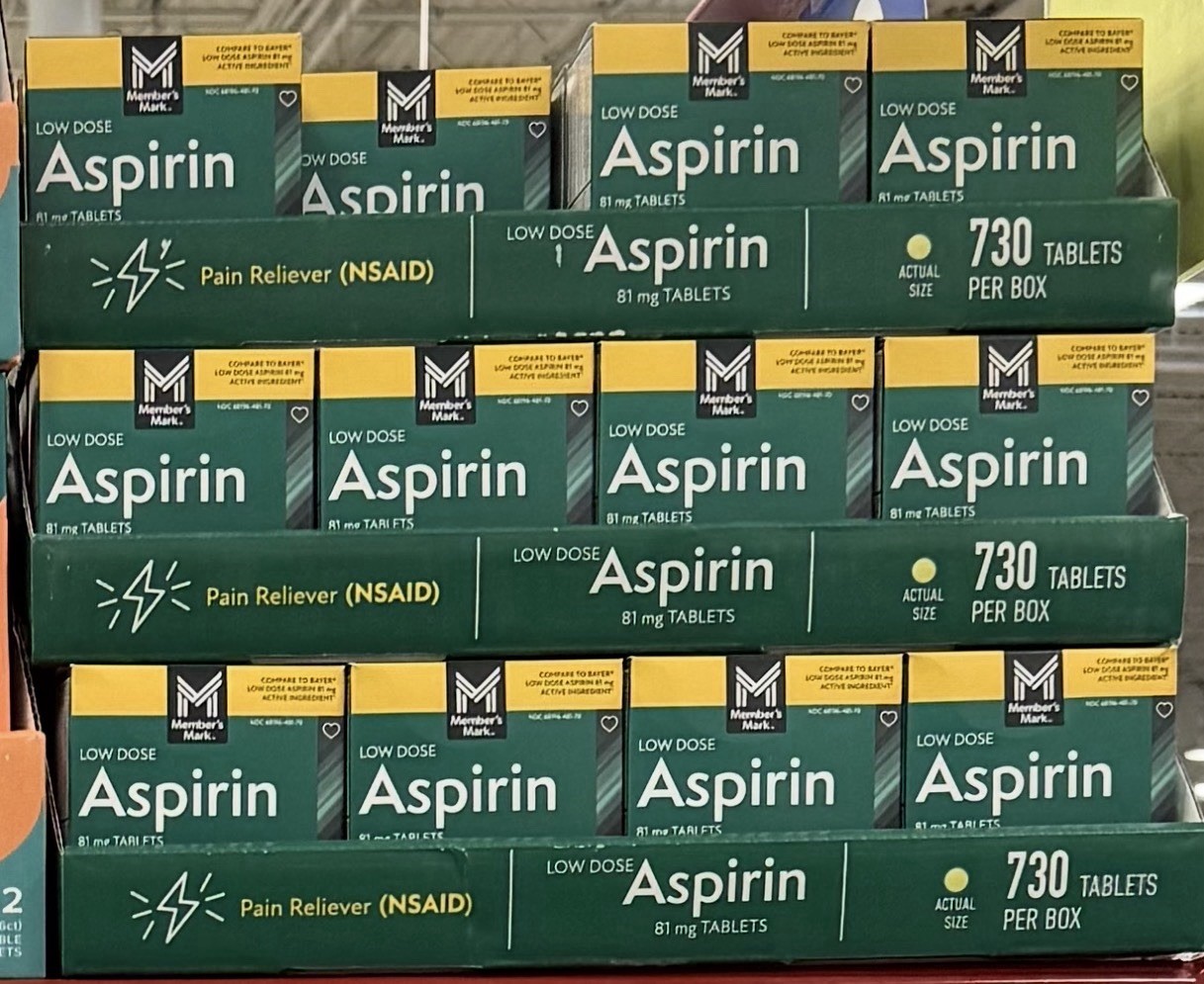 Member’s Mark Low Dose Aspirin 81mg x2 365 Ct BOTTLES, 730 Tabs~Compare to Bayer