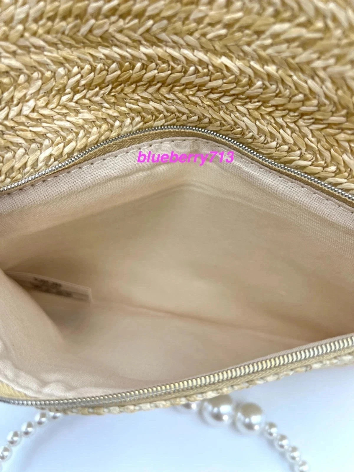 New! D ior Straw Beige Makeup Zipper Bag with Chain