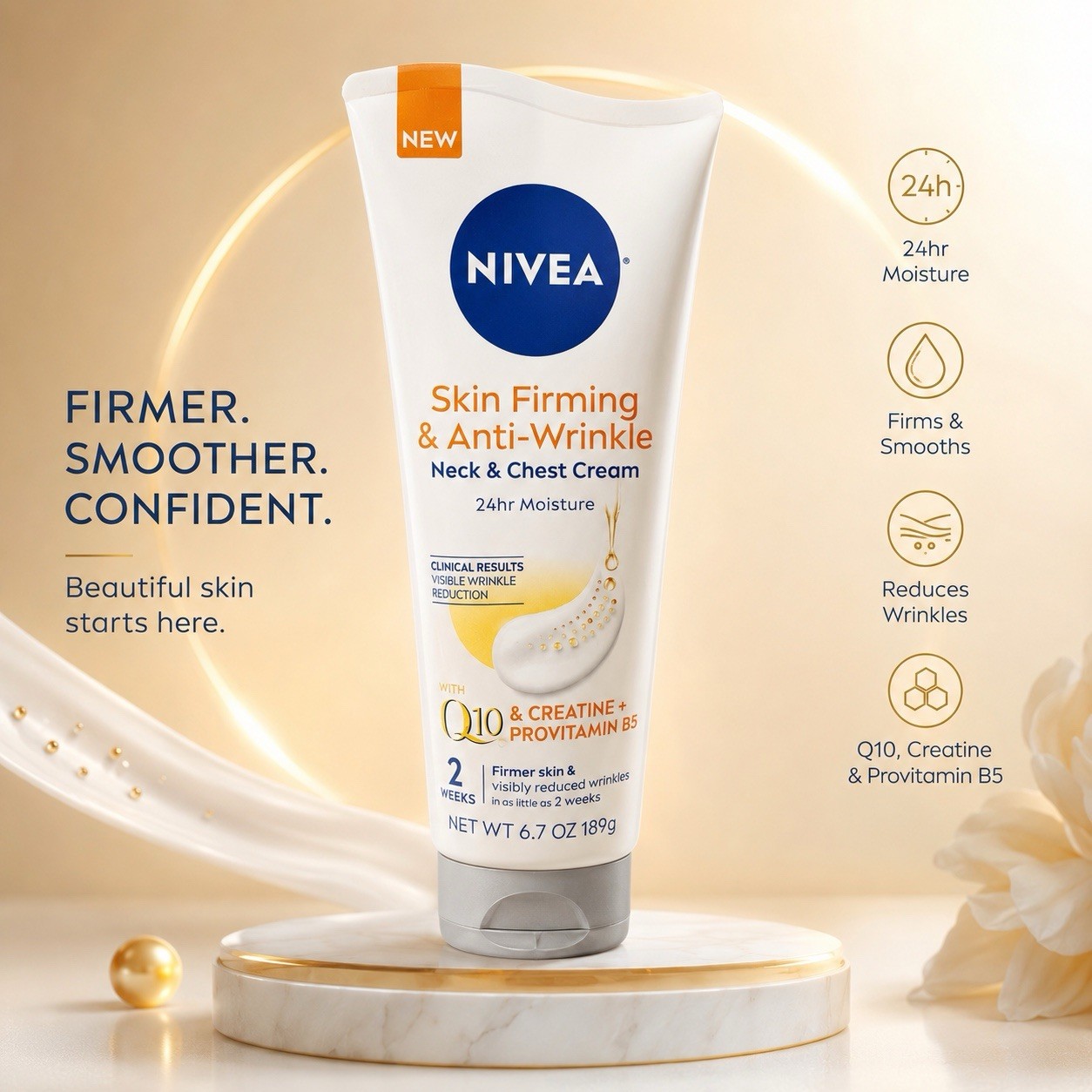 NIVEA Skin Firming & Anti-Wrinkle Neck & Chest Cream Q10 Creatine 6.7oz