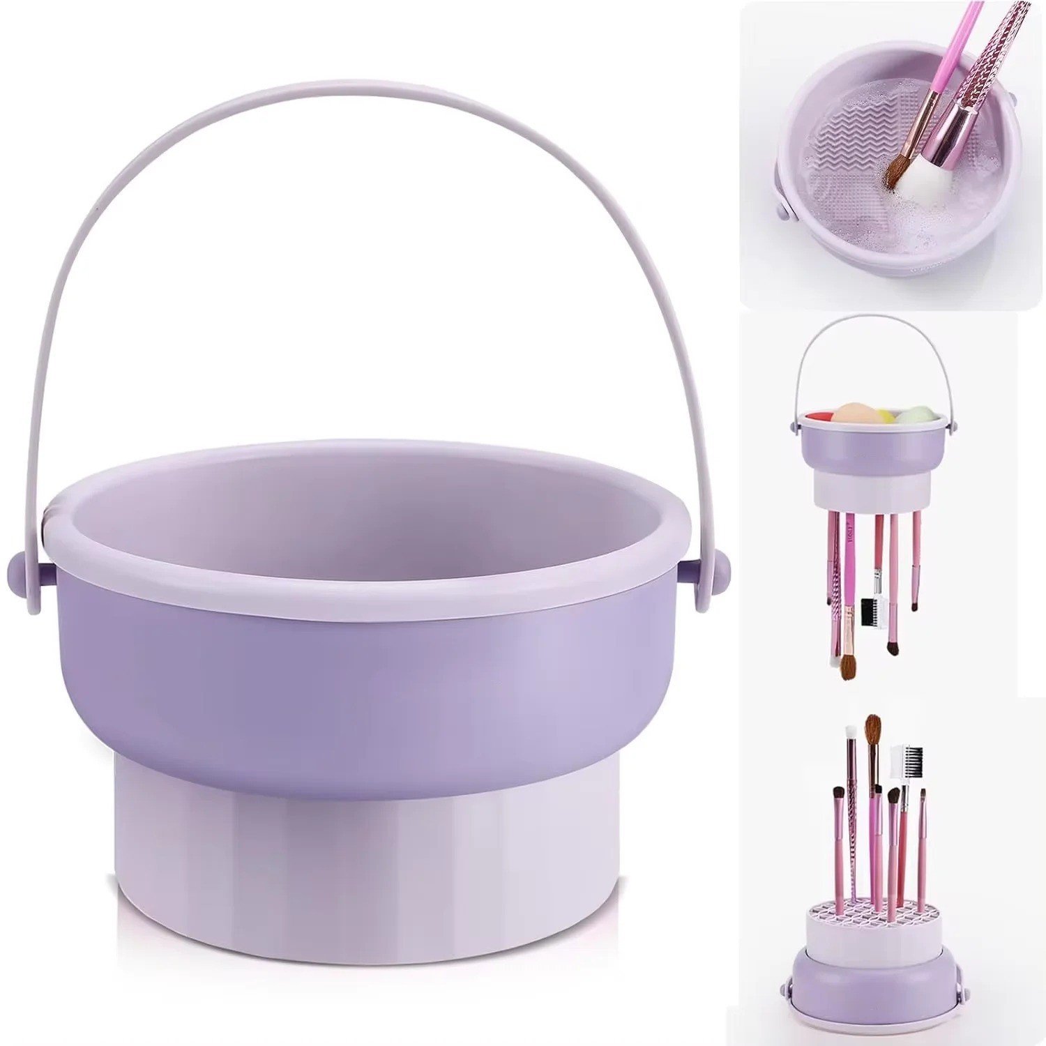 3-in-1 Silicone Makeup Brush Cleaner Bowl – Wash, Dry, and Store Brushes Easily