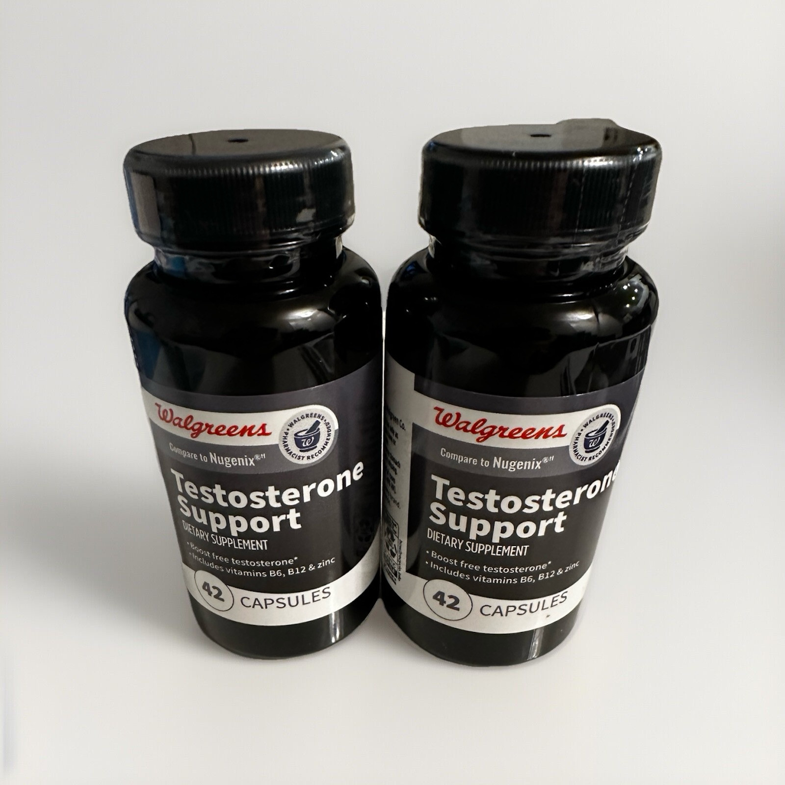 Lot Of 2 Walgreens Compare to Nugenix Test Support+B6 for Men 42 Caps Exp: 10/26