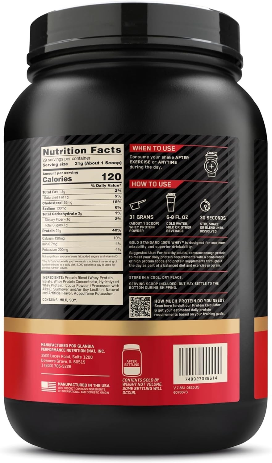 Optimum Nutrition Gold Standard 100% Whey Protein Powder, Double Rich Chocolate
