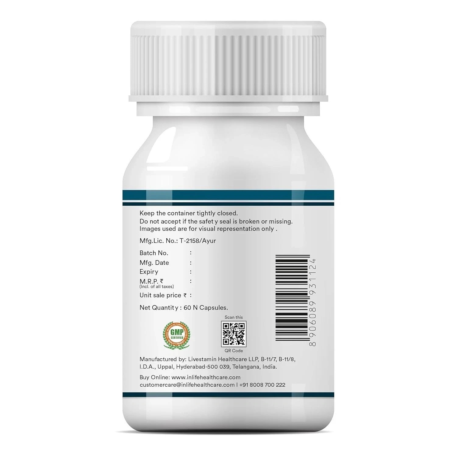 INLIFE Brahmi Capsules 500mg | Bacopa Monnieri Extract – 60 Vegetarian Capsules