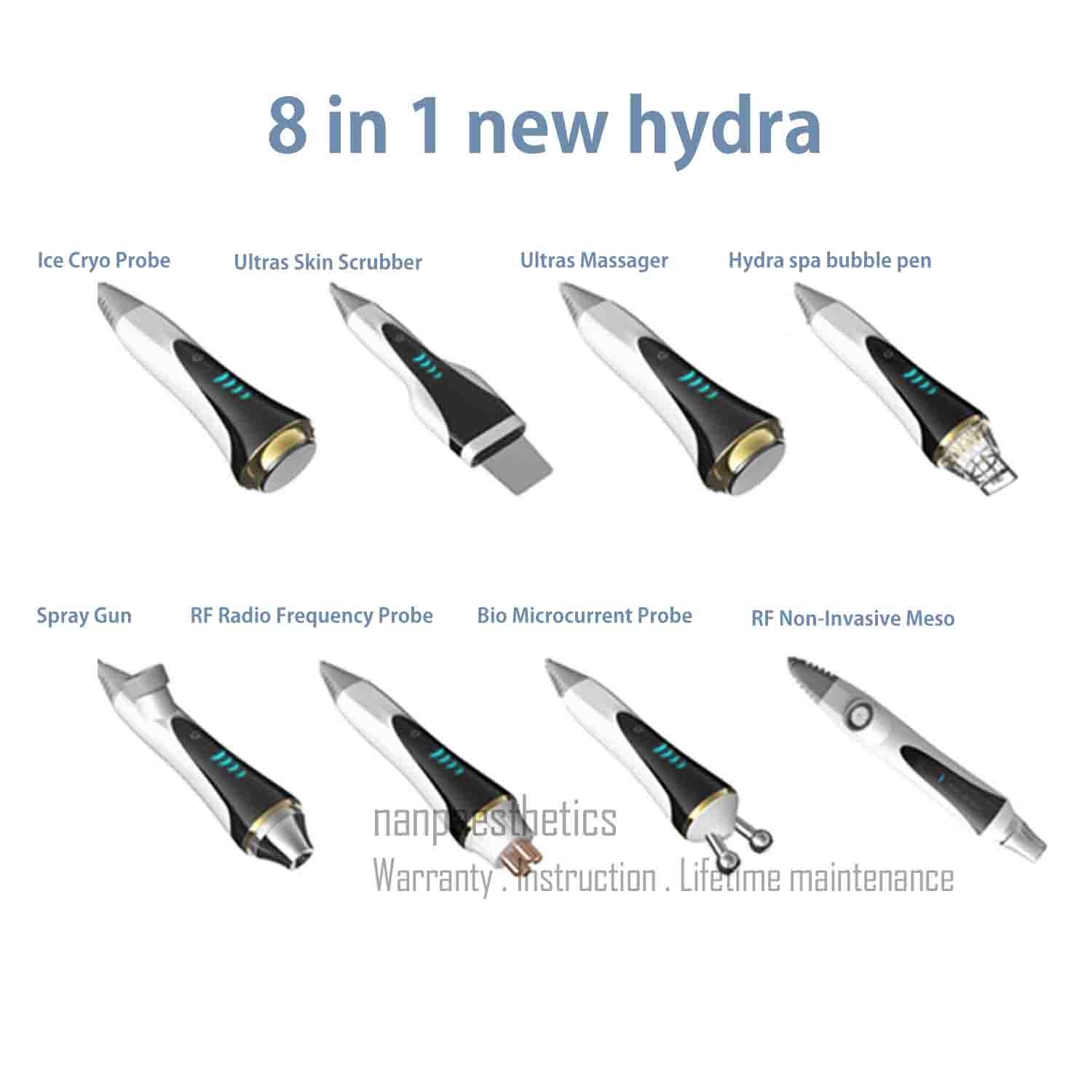8in1 Hydra Dermabrasion RF Microcurrent Ice Cold Hammer Meso Facial Spa Machine