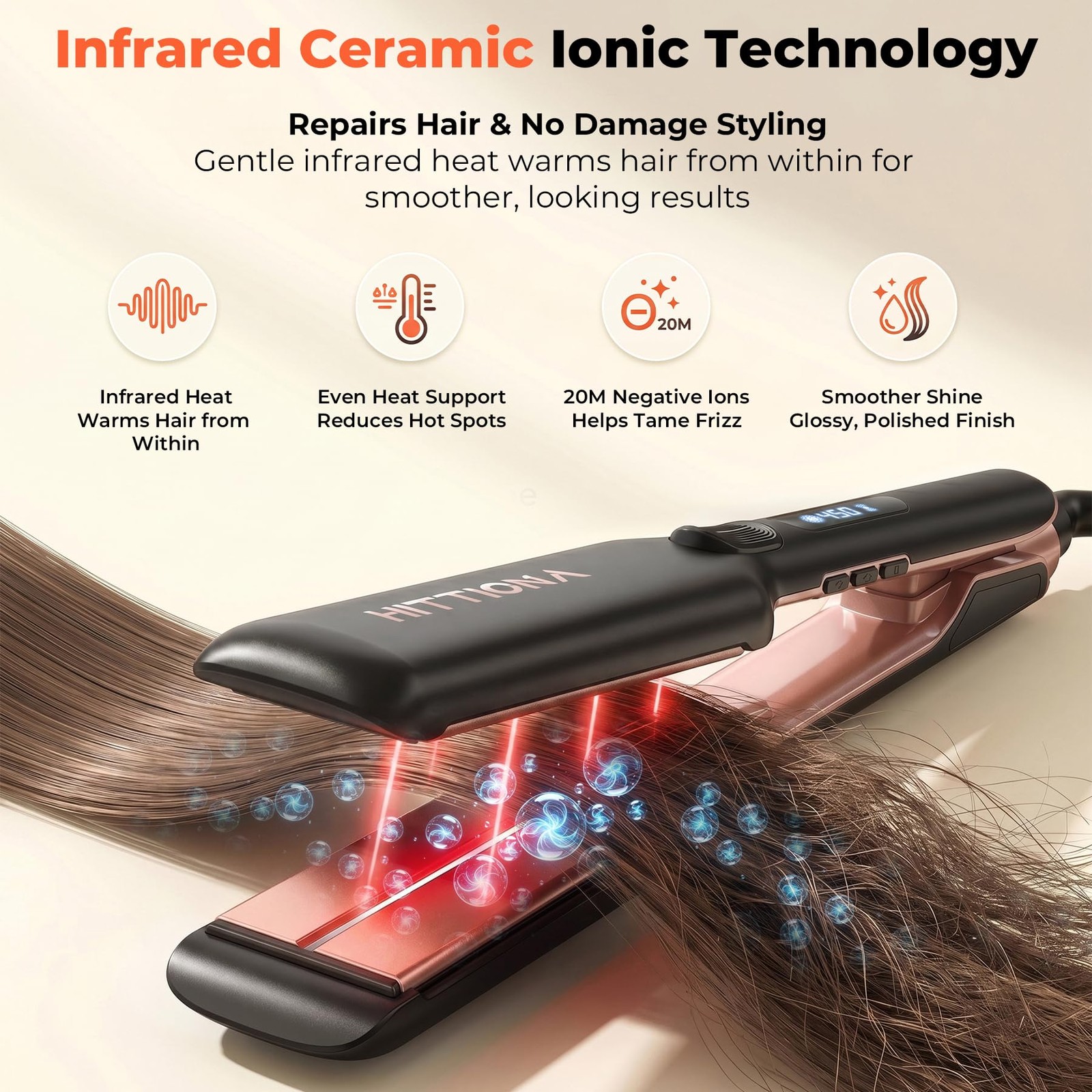 Hittiona Infrared Ceramic Ionic Flat Iron Hair Straightener Sonic Vibration