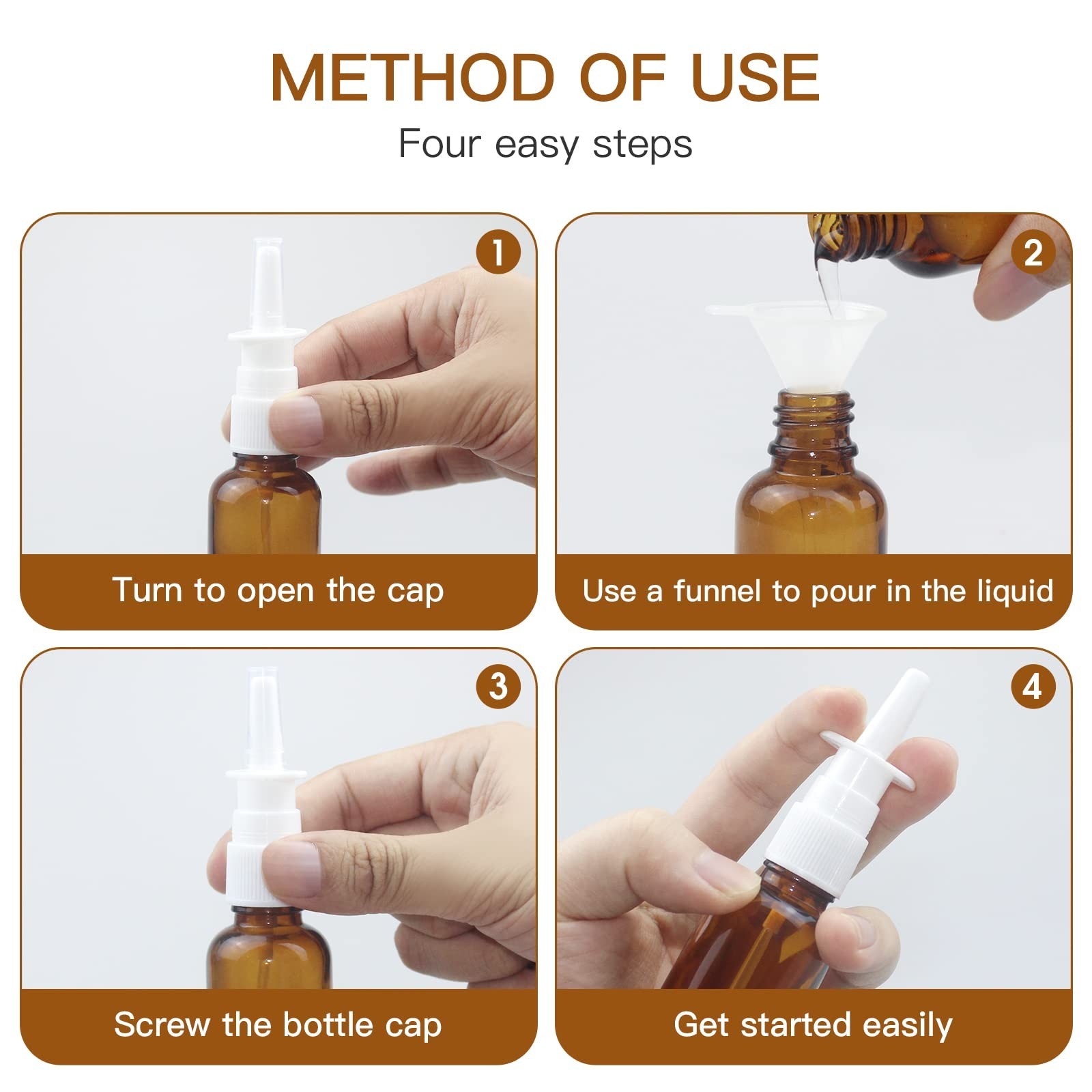 6 Pcs 30ML Glass Amber Nasal Spray Bottles, Refillable Fine Mist Atomizers & Fun