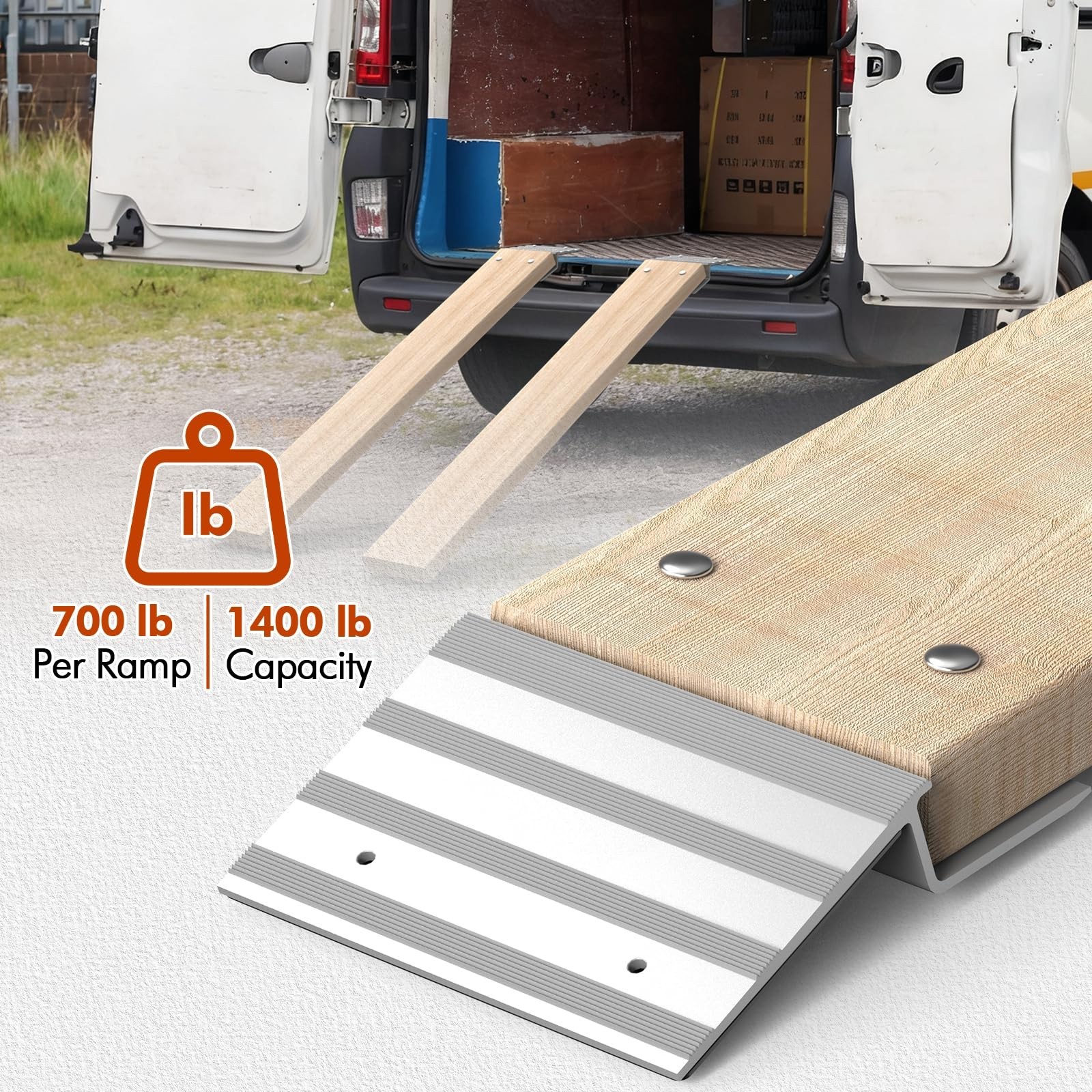 Heavy Duty Aluminum Ramp Top Kit – 2″x8″ Loading Ends for Truck, ATV, Motorcycle