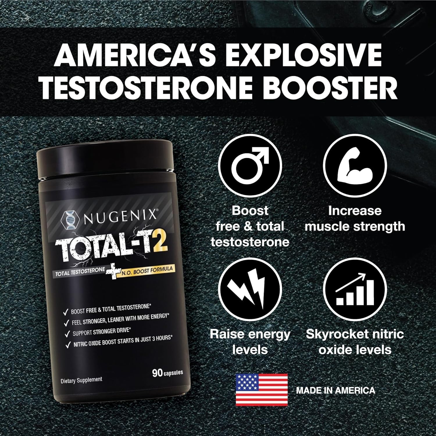 Nugenix Total-T2 Testosterone Booster and Nitric Oxide Booster for Men 90 Caps
