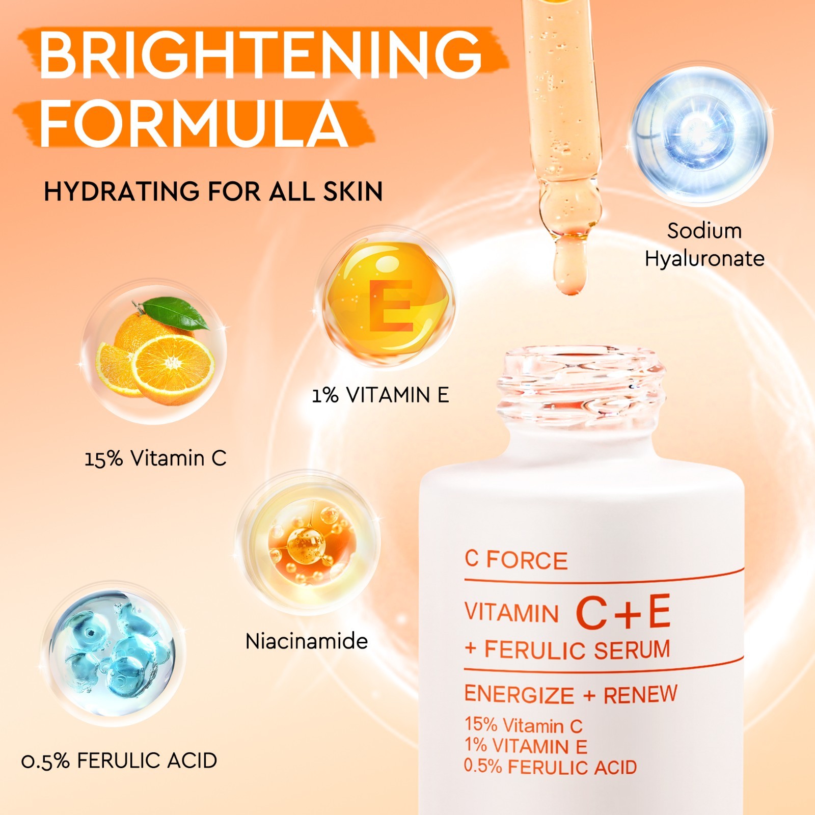 Vitamin C+E Ferulic Acid Facial Serum Lightweight Face Essence Skincare 1 fl oz