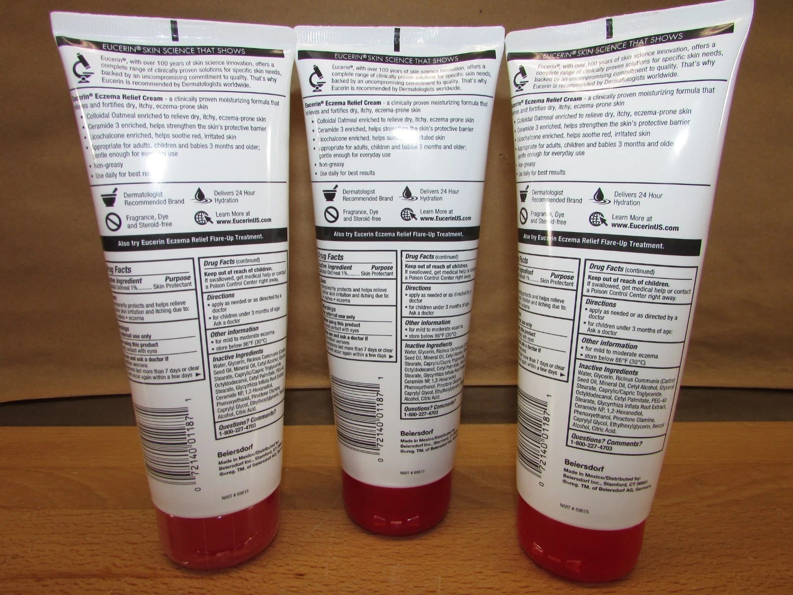 3 PACK Eucerin Eczema Relief Body Cream for Dry Skin Unscented 8 oz 226 g 02/27