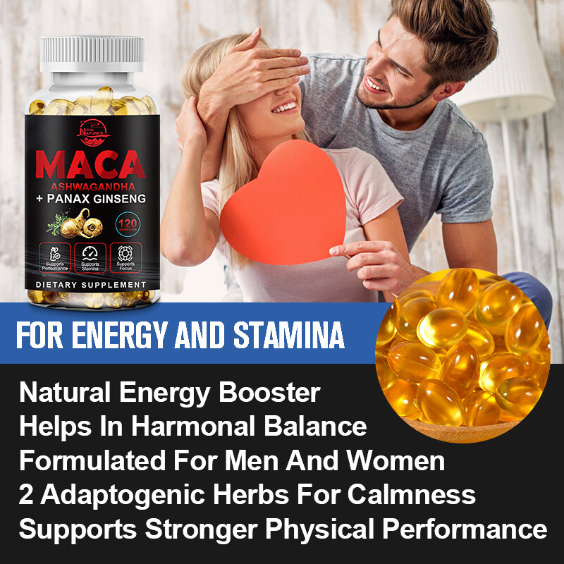 Organic Maca Root + Panax Ginseng 12000mg, Peruvian Maca Extract for Men & Women