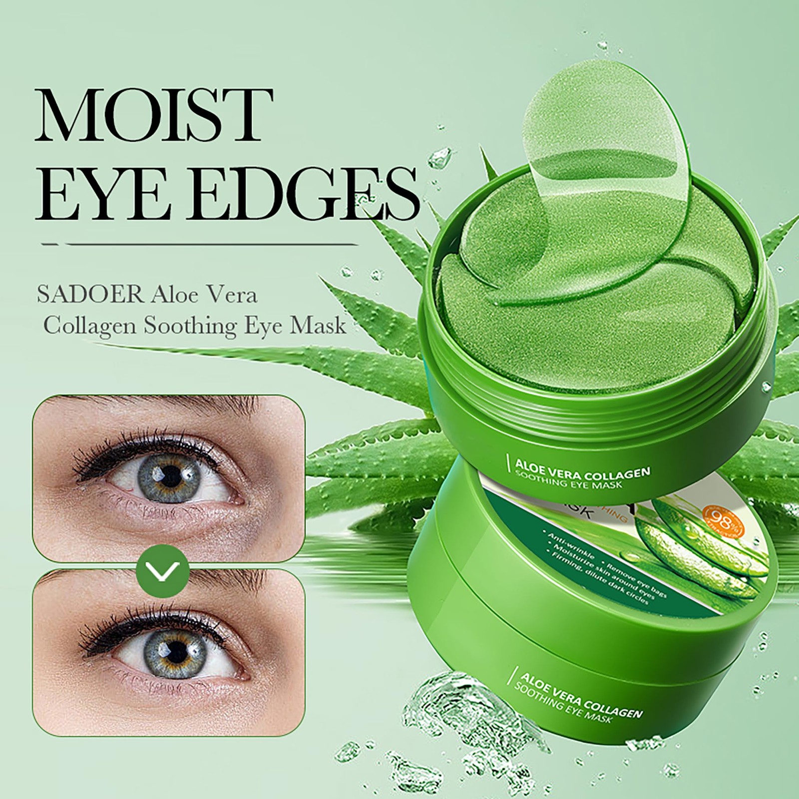 Easilydays Aloe Vera Under Eye Masks, 60 PCS, Bags, 20 Count (Pack of 3)