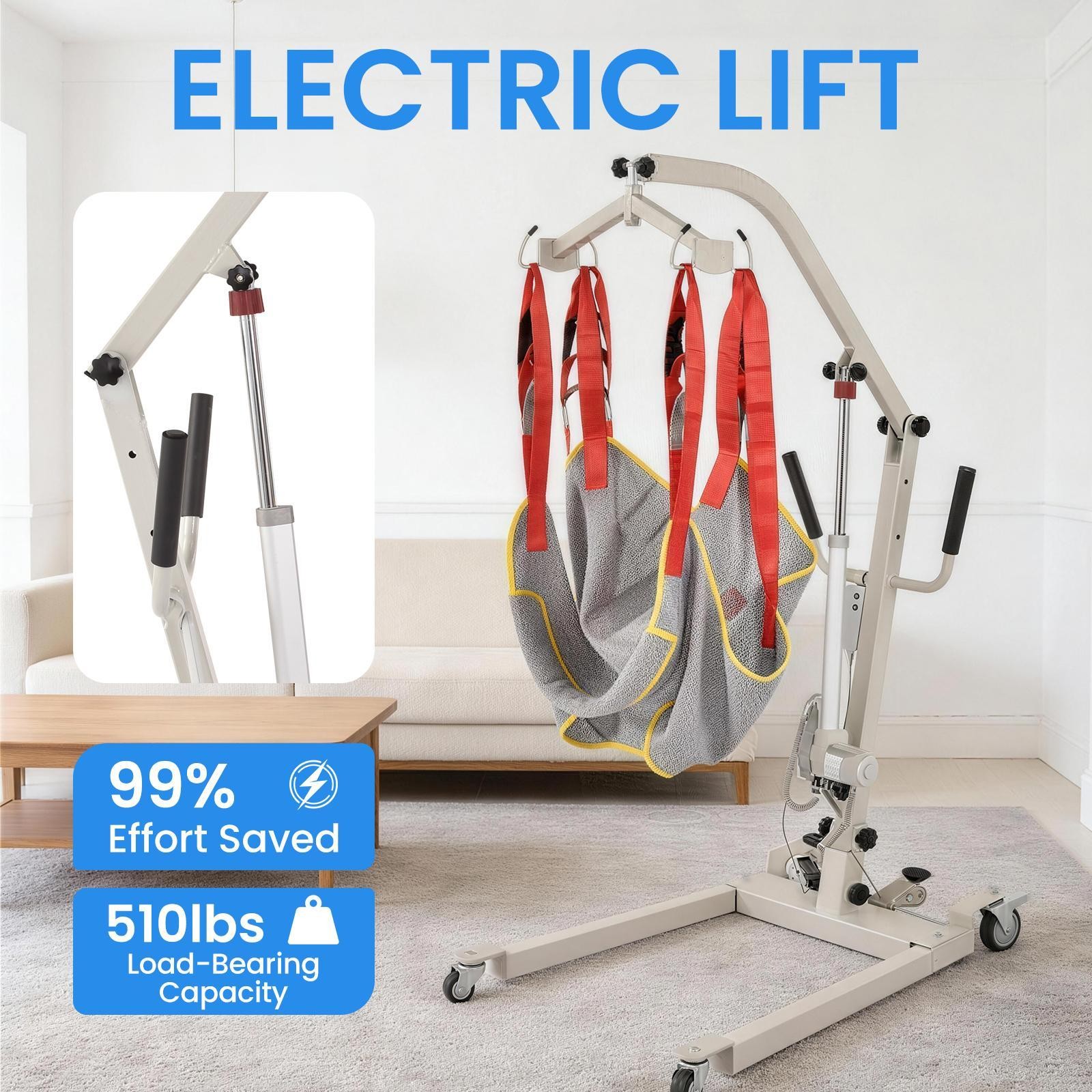 Electric Patient Lift Transfer Chair Folding Patient Lift 510LB with U-Sling