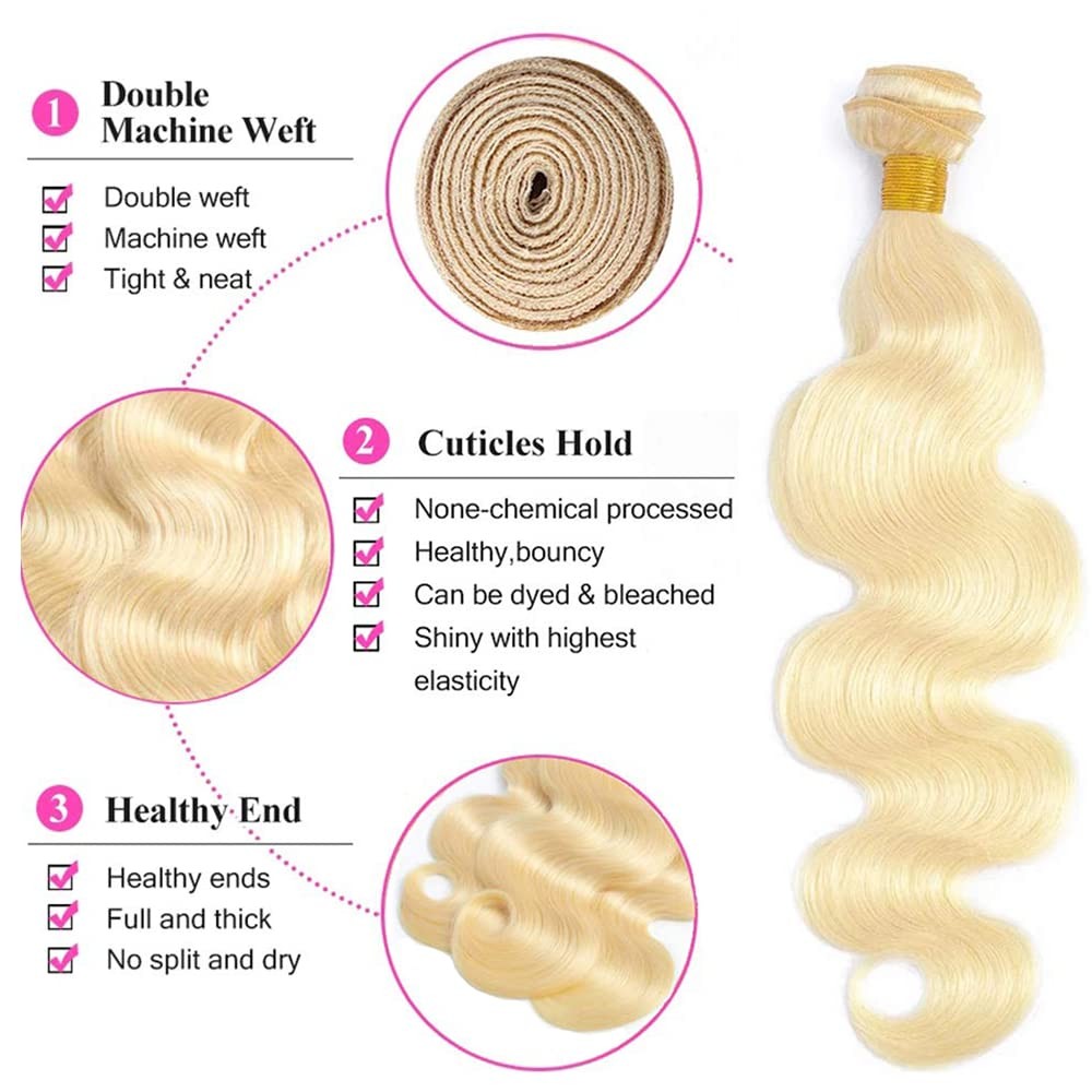 Younghann Color 613 Bundles Human Hair Blonde Body Wave Bundles 20 22 24 Inch