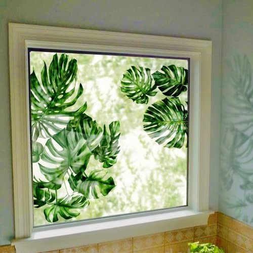 Watercolor Floral Window Sticker, Static Cling Window Palm Tropical Leaves