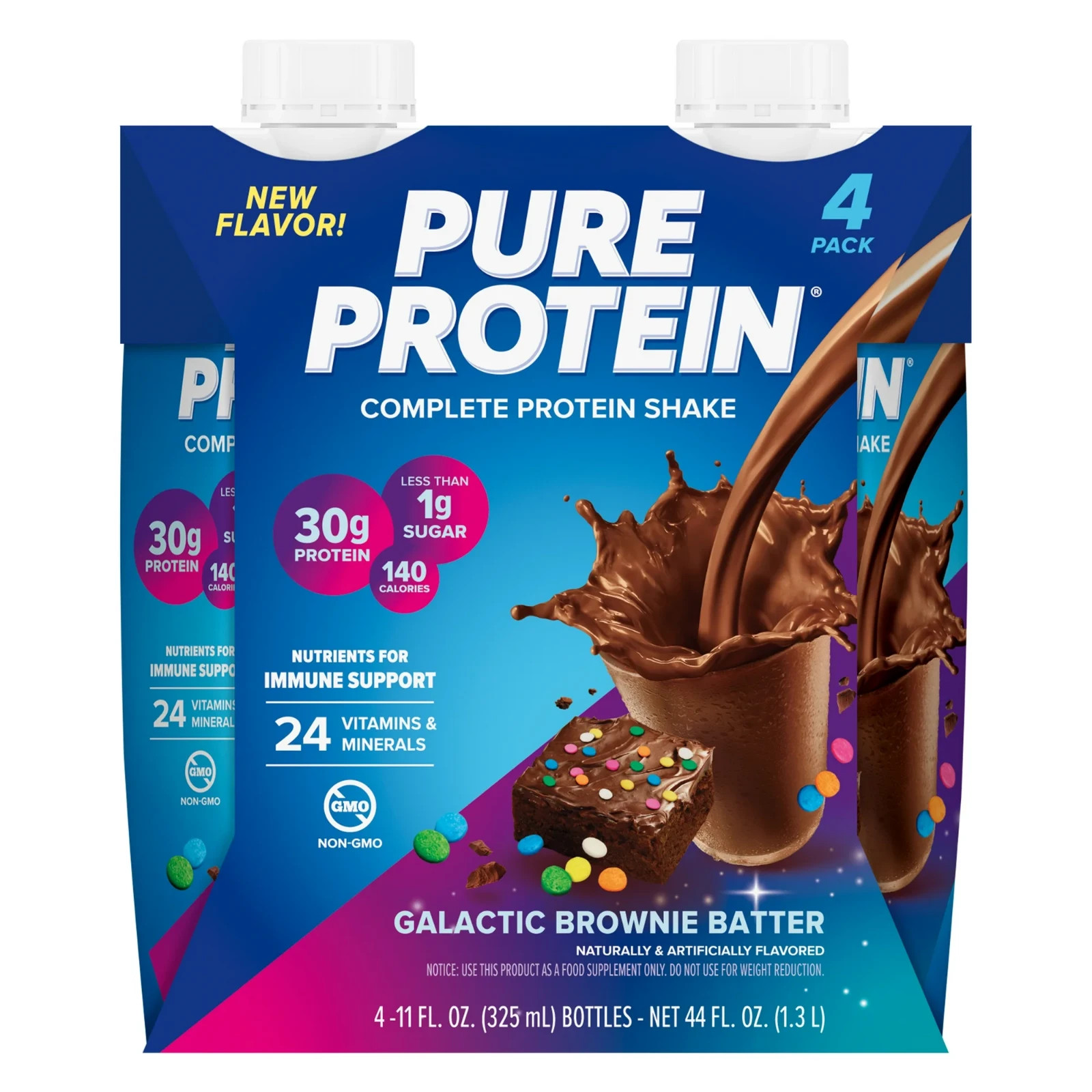 Pure Protein Shake, Galactic Brownie Batter, 30g Protein, 4 Count free Shipping