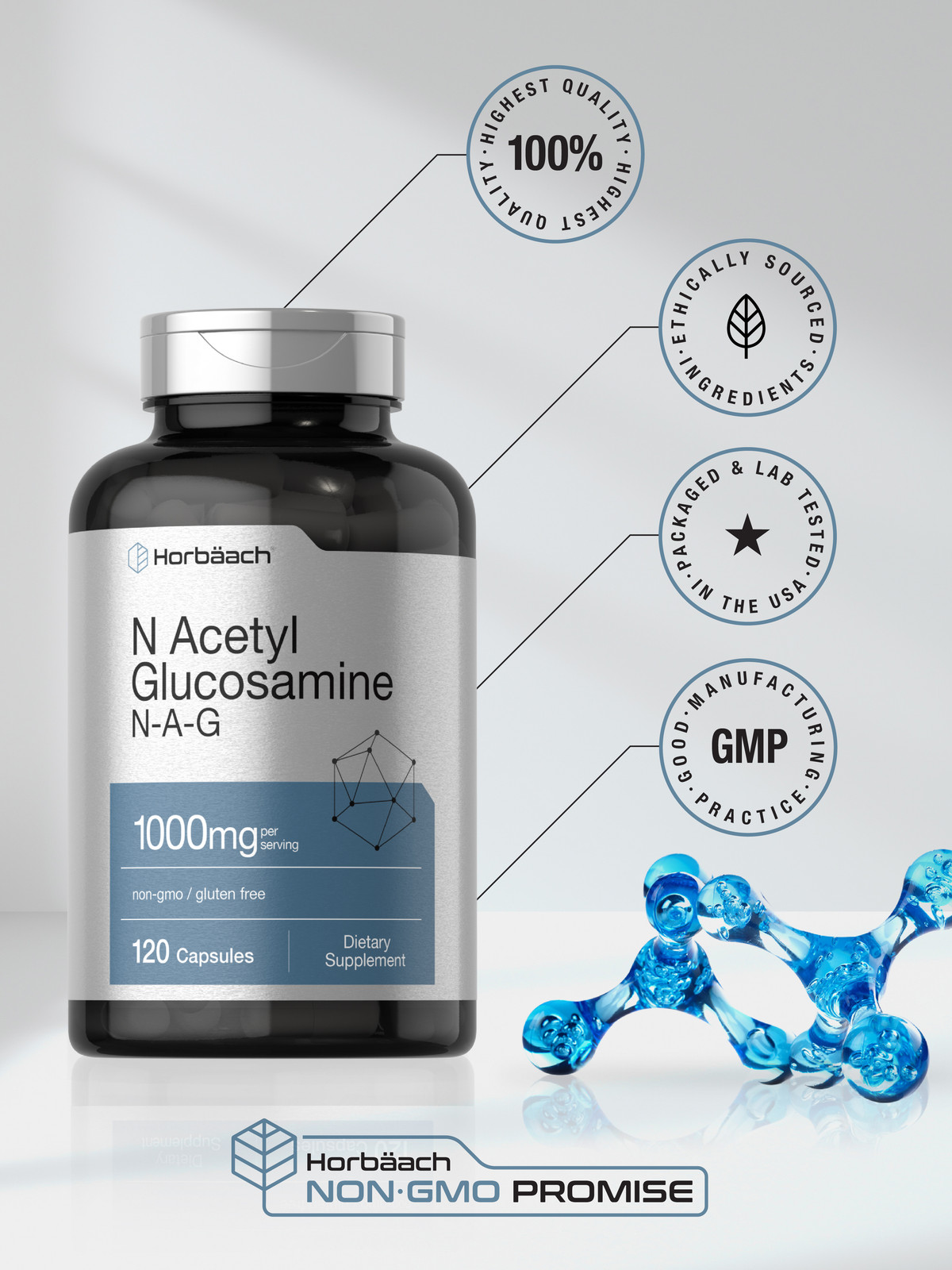 N-Acetyl Glucosamine 1000mg | 120 Capsules | N-A-G Supplement | by Horbaach
