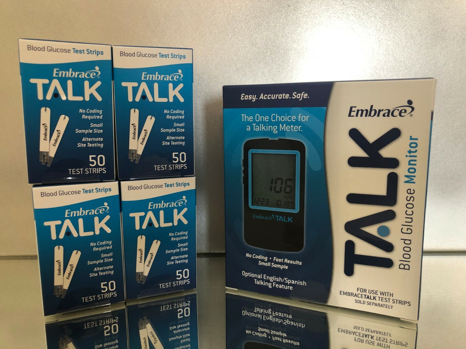 Embrace TALK Blood Glucose 200 Test Strips + FREE Meter Exp 04/22/25 Ship Free