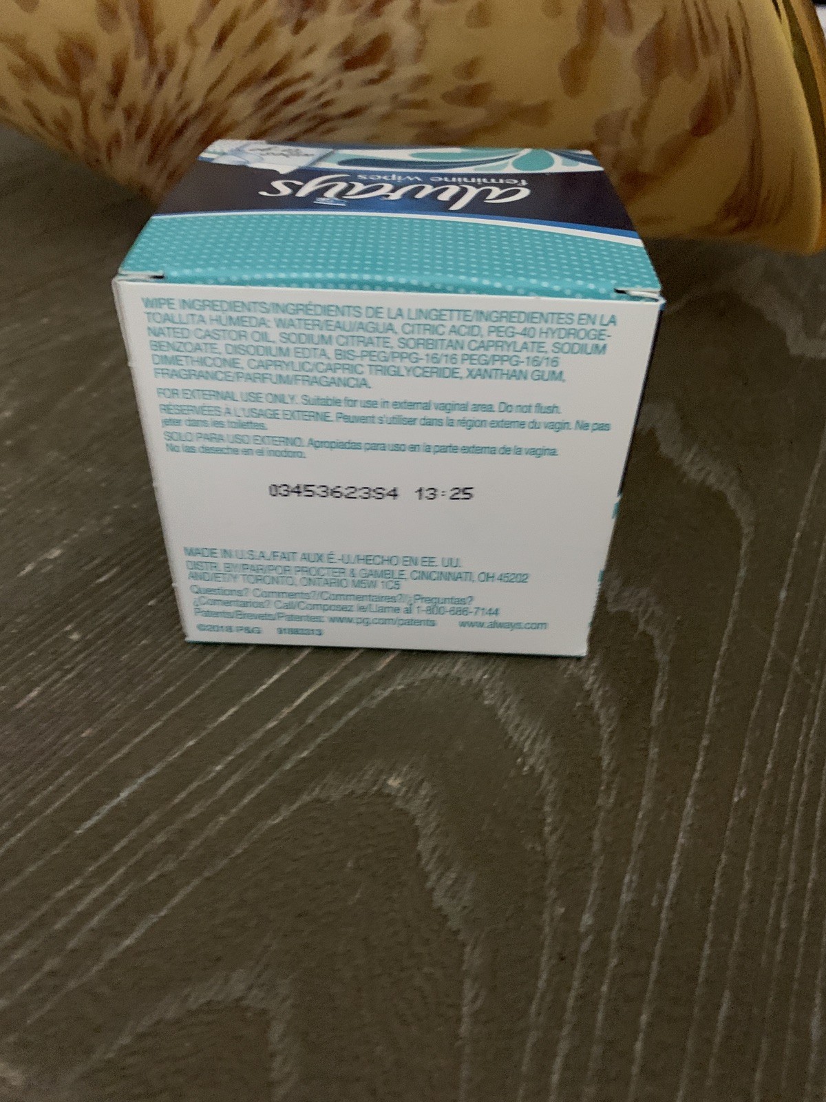 1 Box Always Feminine Wipes Fresh and Clean Individual Wipes to Go 20 count HTF