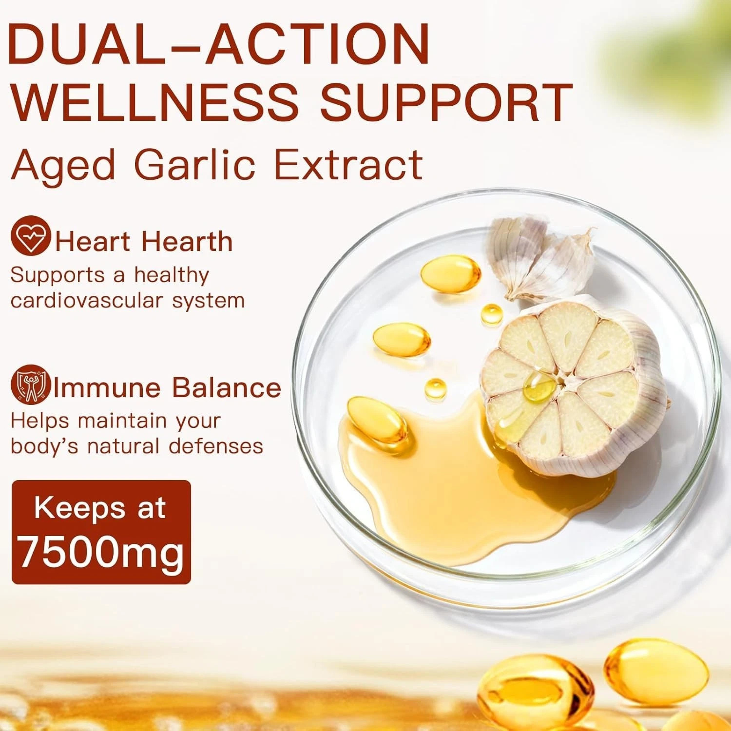 Odorless Garlic 7500mg Per Servings, 300 Softgels | 2 Years Aged Garlic Extra…