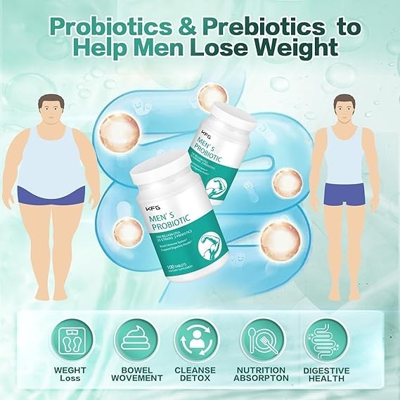 Probiotics Supplement 100 Billion CFU 20 Strains, 2 Prebiotics for Men Digestive