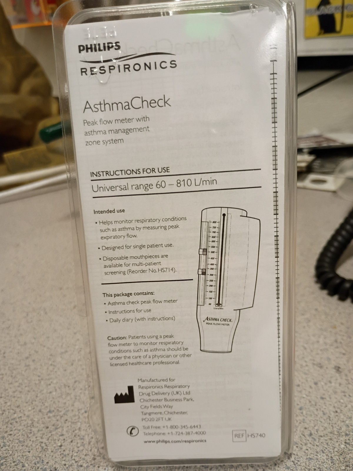 PHILIPS Respironics PersonalBest Peak Flow Meter Full Range 60-810 L/min Open
