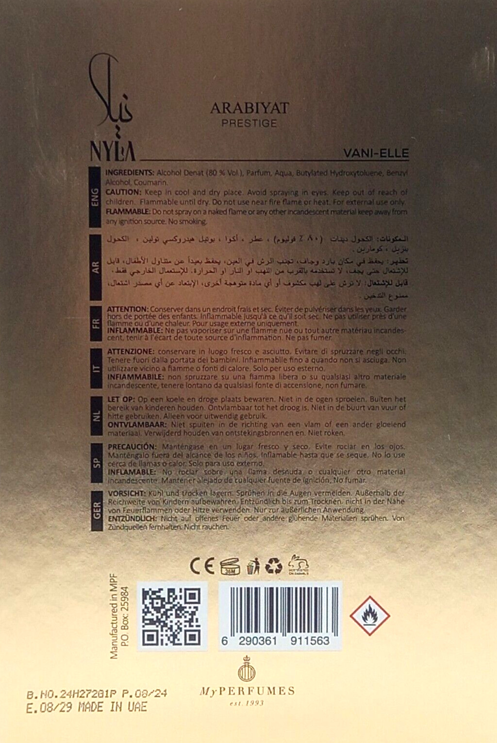 ARABIYAT PRESTIGE NYLA VANI-ELLE EAU DE PARFUM SPRAY FOR WOMEN 2.7 Oz / 80 ml