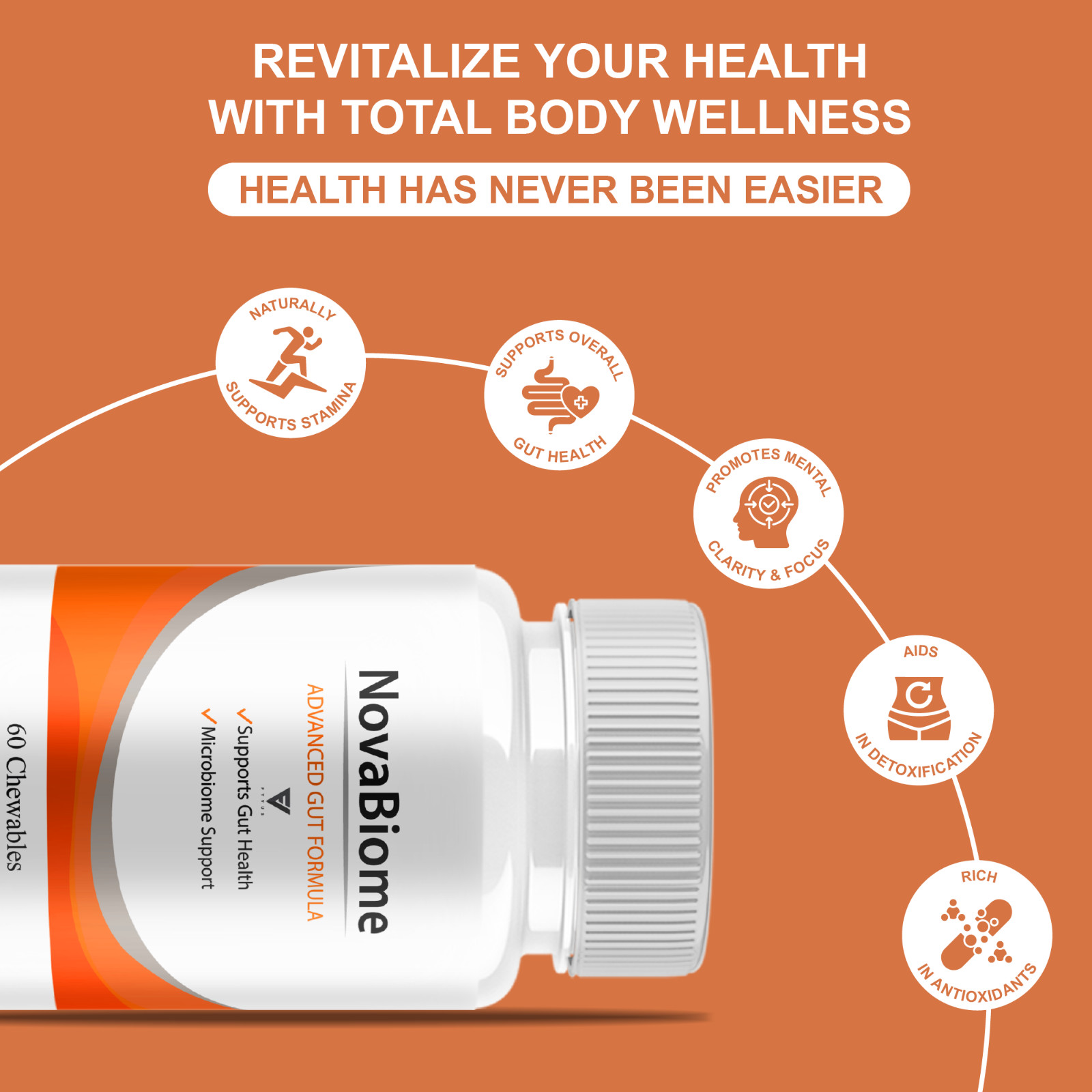 (2 Pack) NovaBiome Advanced Gut Formula, Nova Biom Daily Support (120 Chewables)