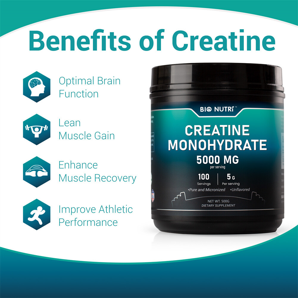 Pure Creatine Monohydrate Supplements Powder | 5000mg Per Serving | BY BIO NUTRI