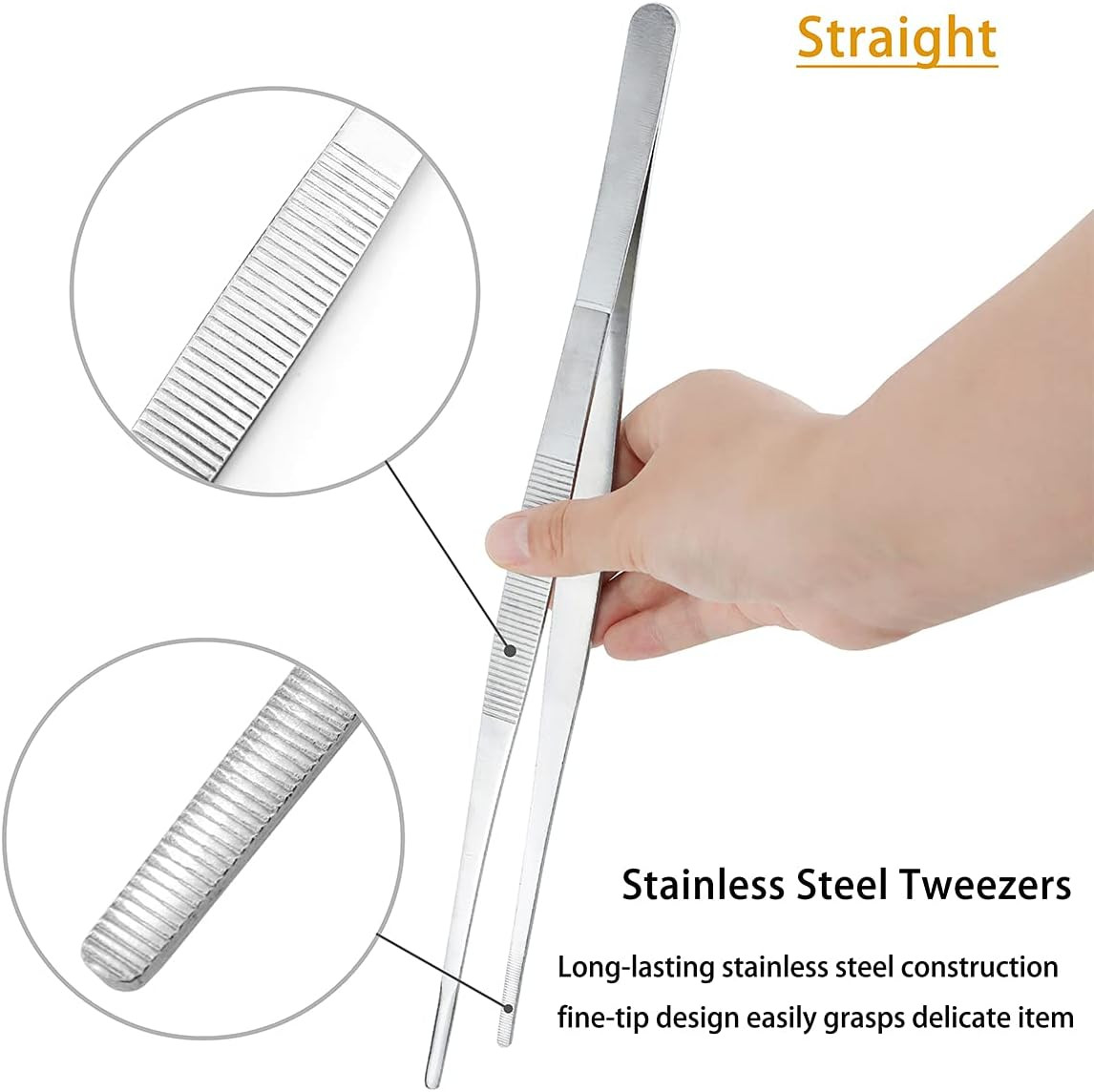 Kitchen Long Tweezers Set, LEEFONE 2 PCS 12 Inch Stainless Steel Food Tweezers w