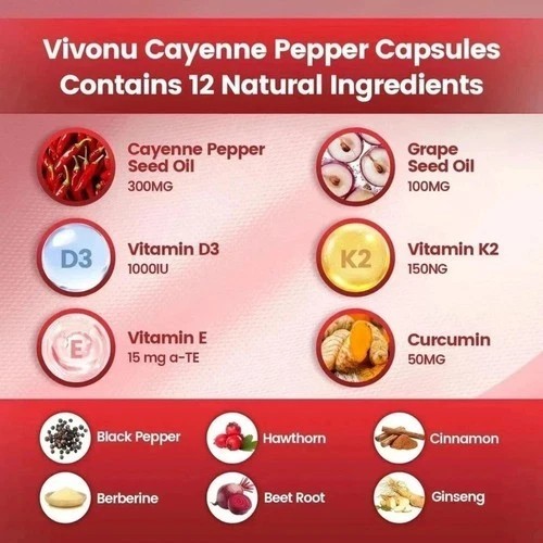 Cayenne Pepper + D3/K2 Softgels–240 Count,Supports Heart,Liver Detox&Metabbolism
