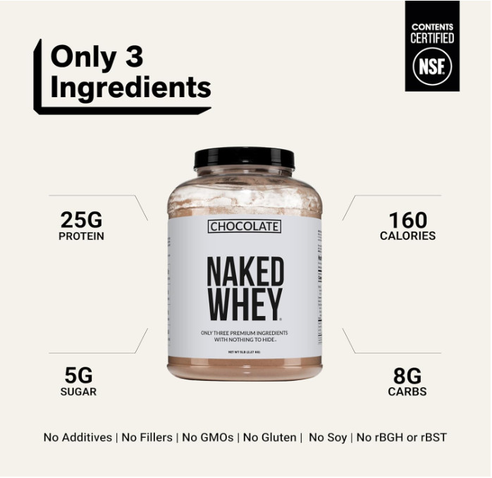 NAKED Whey Chocolate Protein Powder, 5 lb, 60 Servings